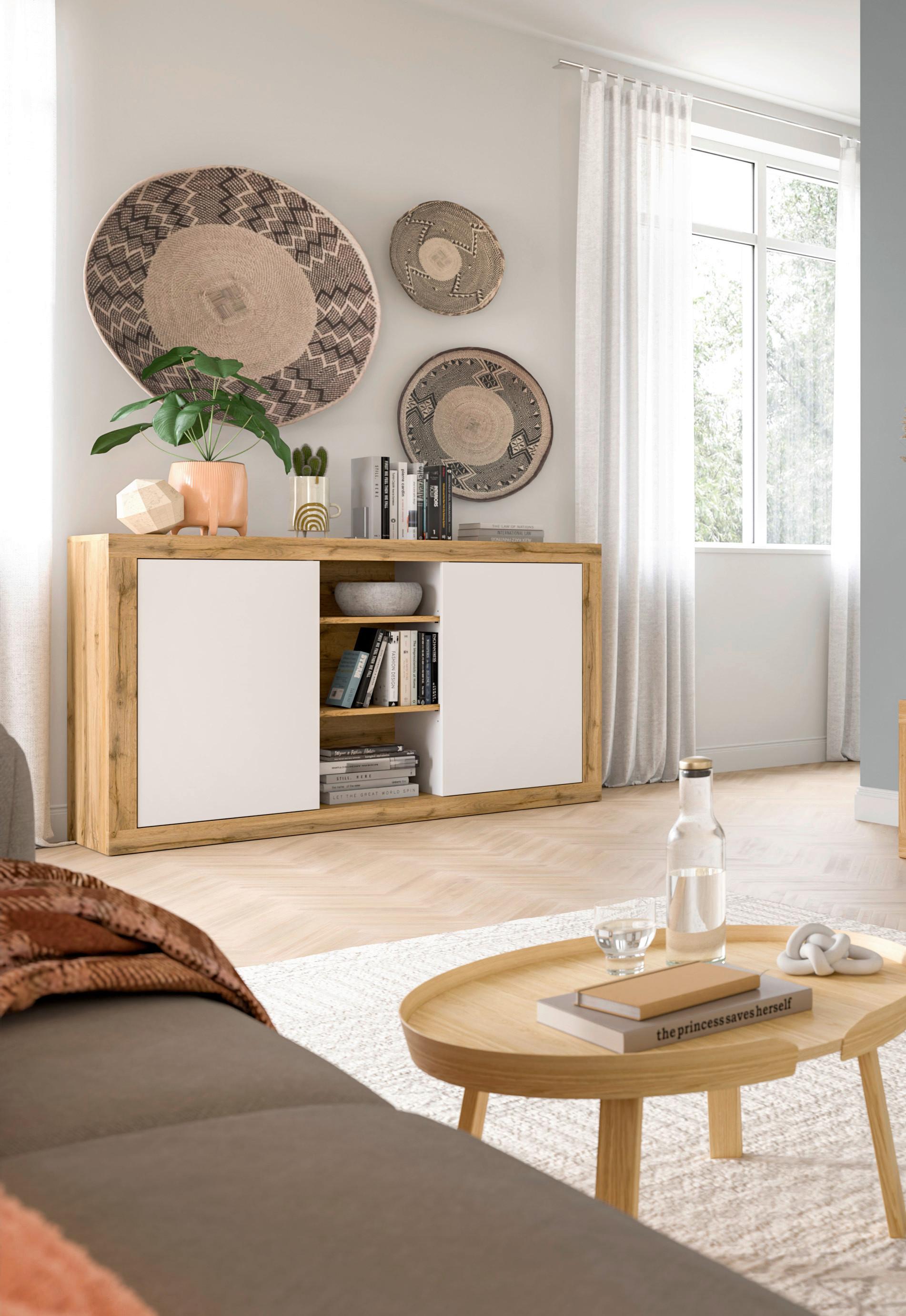 Sideboard Tango Weiß/eiche Dekor B: 80cm - Eiche Wotan/Weiß, Design, Holzwerkstoff (80/130/37cm) - MID.YOU