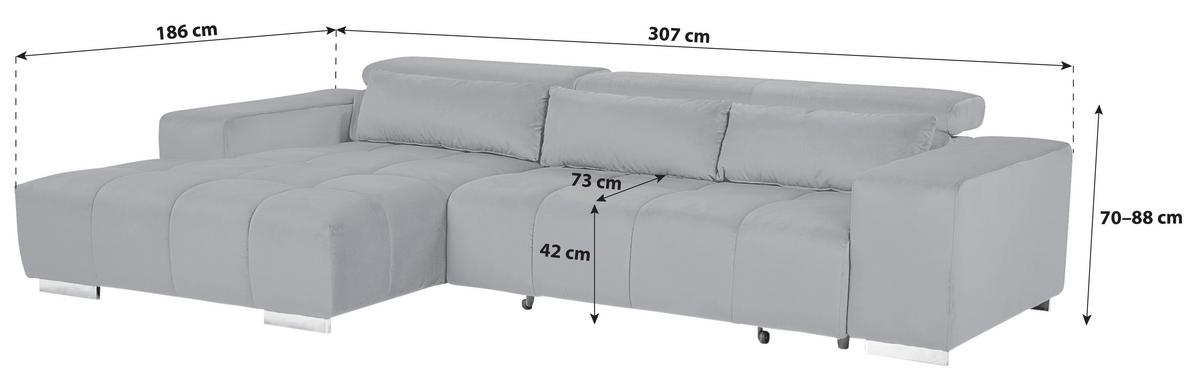 Ecksofa Orion mit elektrischem Sitzvorzug Silberfarben - Silberfarben, KONVENTIONELL, Textil (186/307cm) - Livetastic