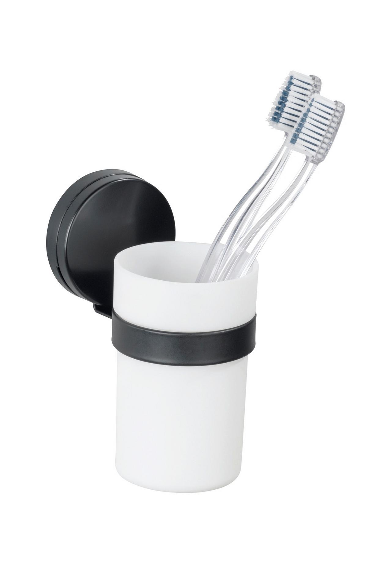 Zahnputzbecher Static Loc Plus Pavia 24895100 - Schwarz/Weiß, MODERN, Metall (6/12/9cm) - Wenko