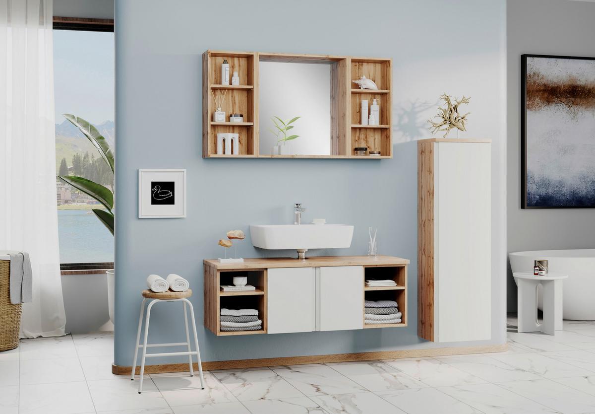 Hängender Waschbecken -Unterschrank Arosa B: 120 cm - Eiche Wotan/Weiß, MODERN, Holzwerkstoff (120/41/47cm) - Held