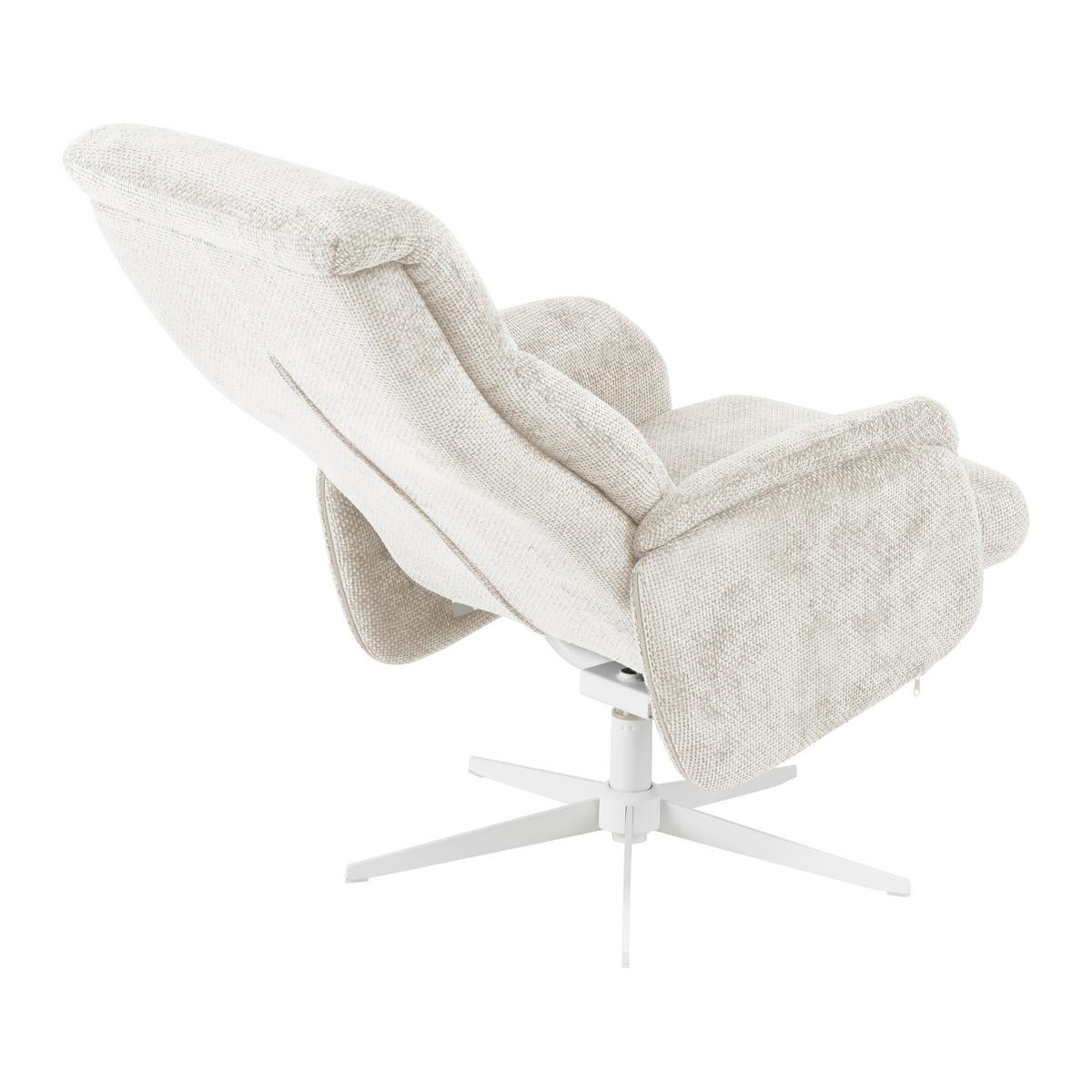Relaxačné kreslo STAR, krémová ženilka, s taburetom - biela/krémová, Modern, kov/textil (72/107-95/86-110cm) - Mömax