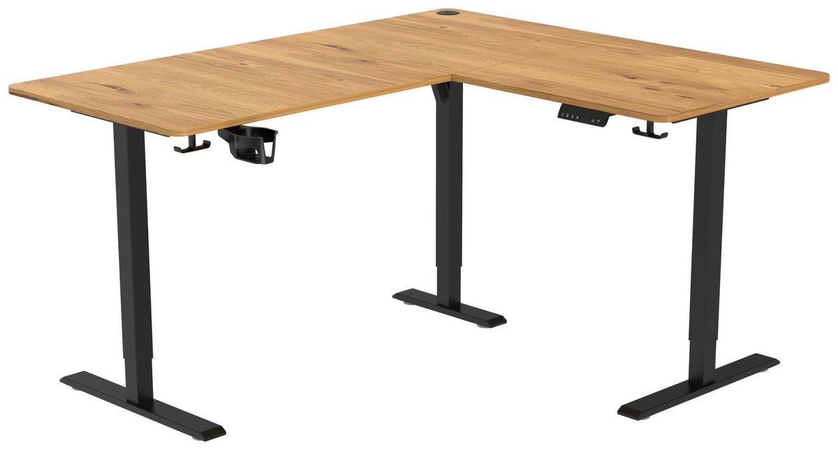 Eckschreibtisch Nimi Schwarz/Eiche L: 160cm - Plankeneiche/Schwarz, MODERN, Holzwerkstoff/Kunststoff (160/140/72-117cm) - Livetastic