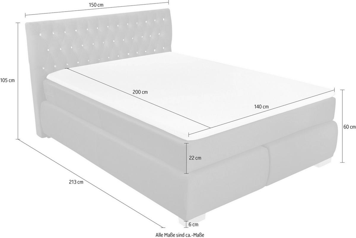 Boxspringbett Rumba Inkl. Matratze 140x200 - Platinfarben/Grau, Basics, Textil (140/200cm) - Livetastic