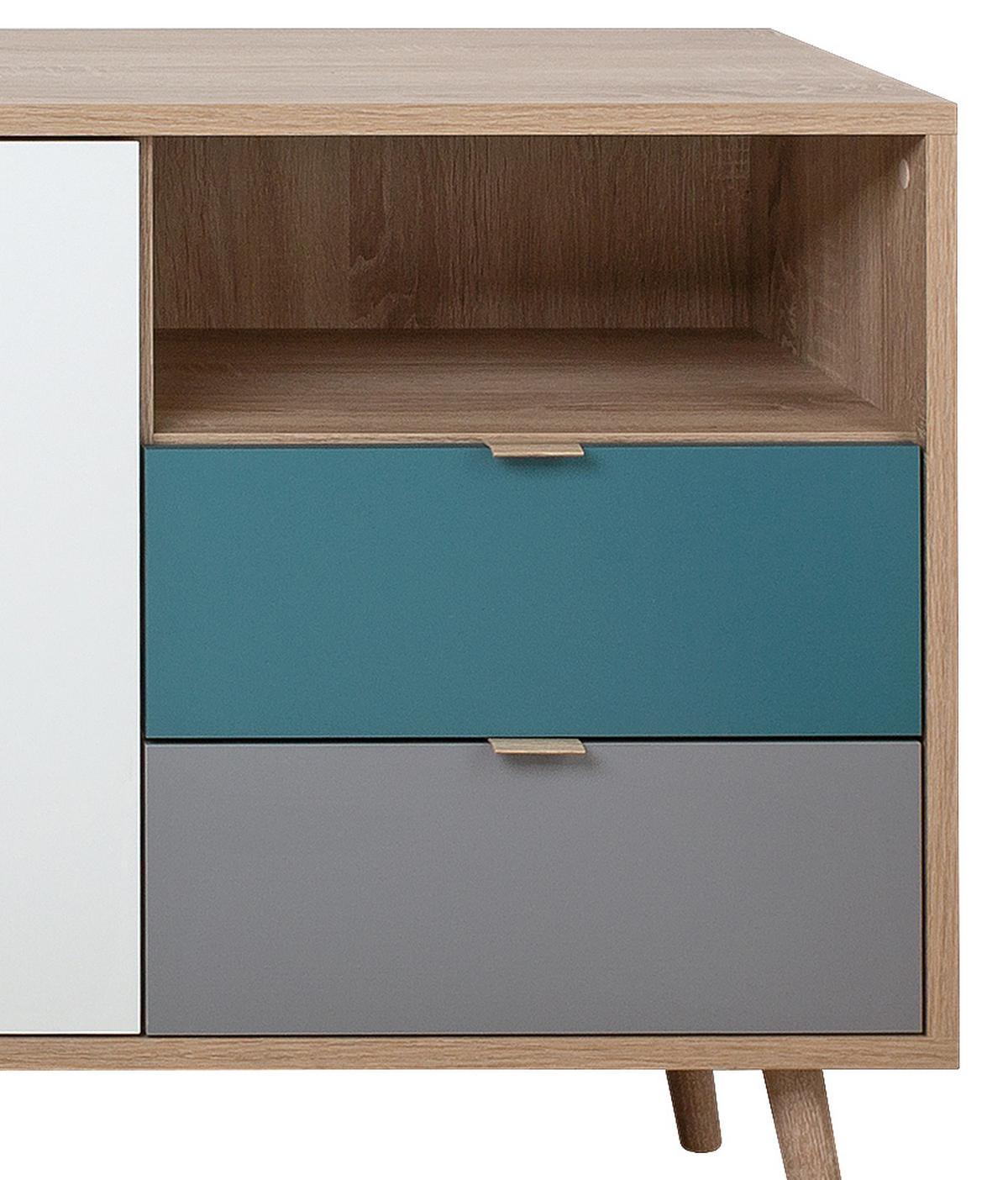 Sideboard Dekor 180 Cm Cube 56-Trend, Eiche/farbig - Eichefarben/Petrol, Trend, Holzwerkstoff (180/71/40cm) - MID.YOU