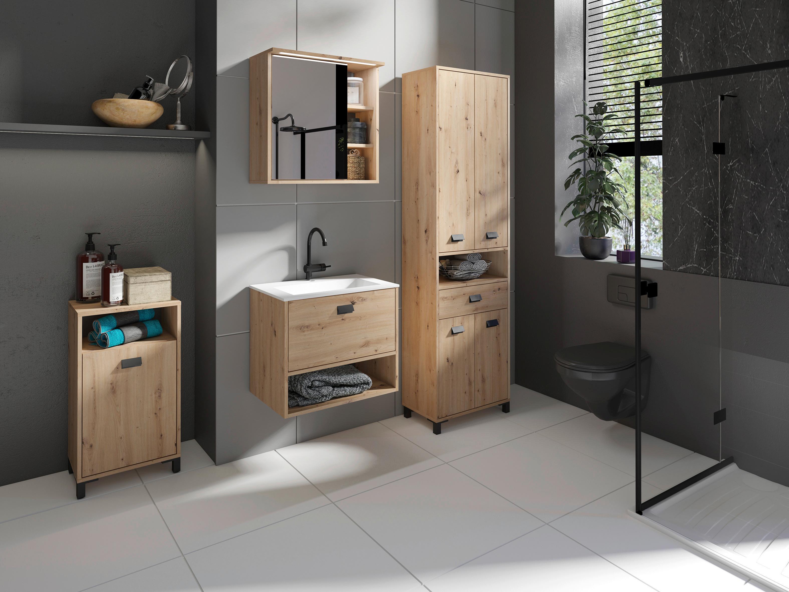 Spiegelschrank Wellness Mit Led 1 Tür BxHxT 60x61x28 cm - Anthrazit/Eiche Artisan, MODERN, Glas/Holzwerkstoff (60/61/28cm) - MID.YOU