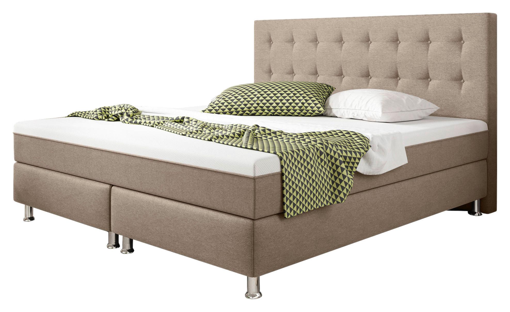 Boxspringbett Mit Topper 180x200 Köln Plus - Silberfarben/Cappuccino, KONVENTIONELL, Textil (180/115/210cm) - MID.YOU