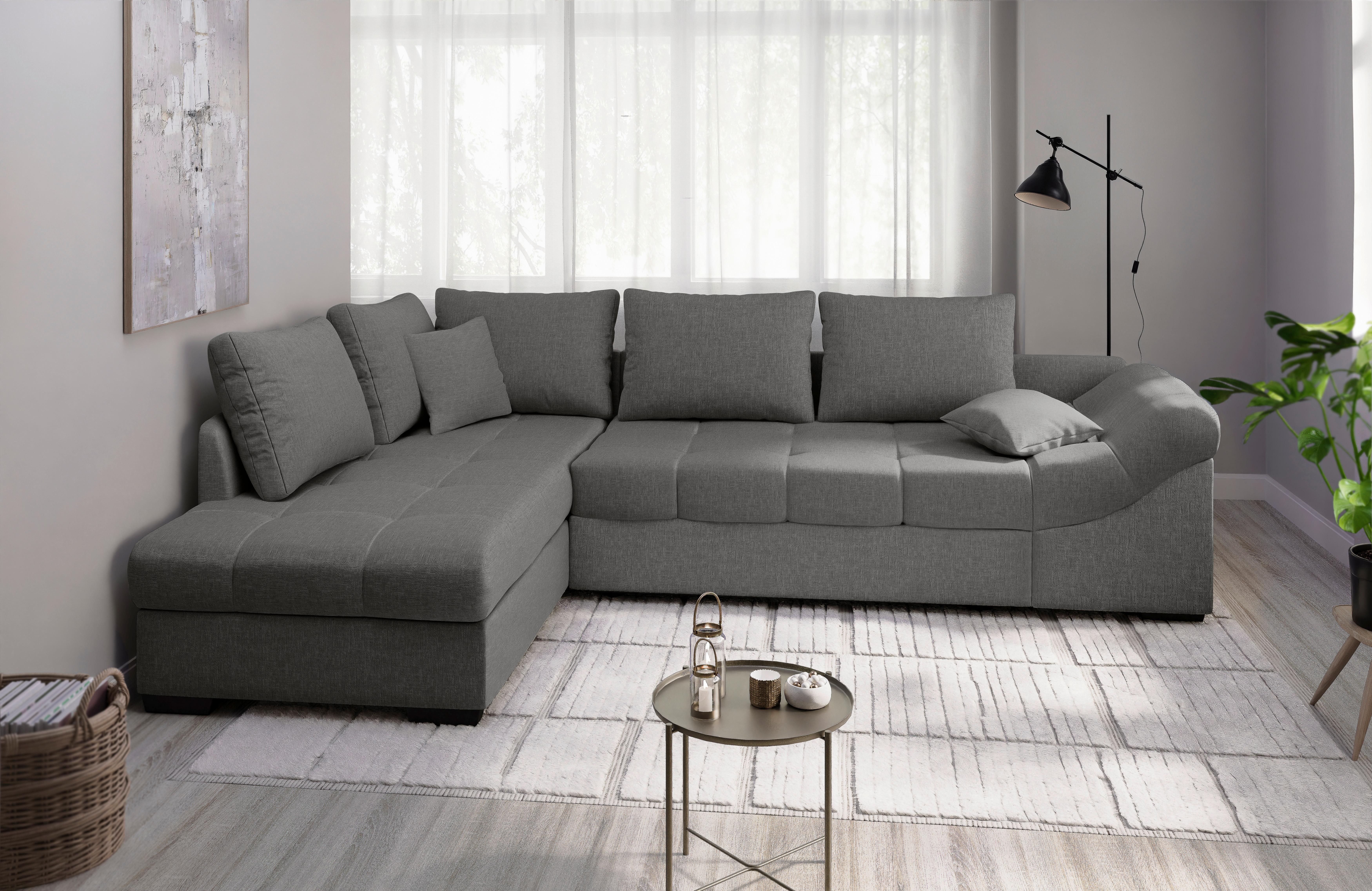 Eckschlafsofa Alvito Graubraun S: 202x298 Cm - Graubraun/Schwarz, MODERN, Textil (202/298cm) - MID.YOU