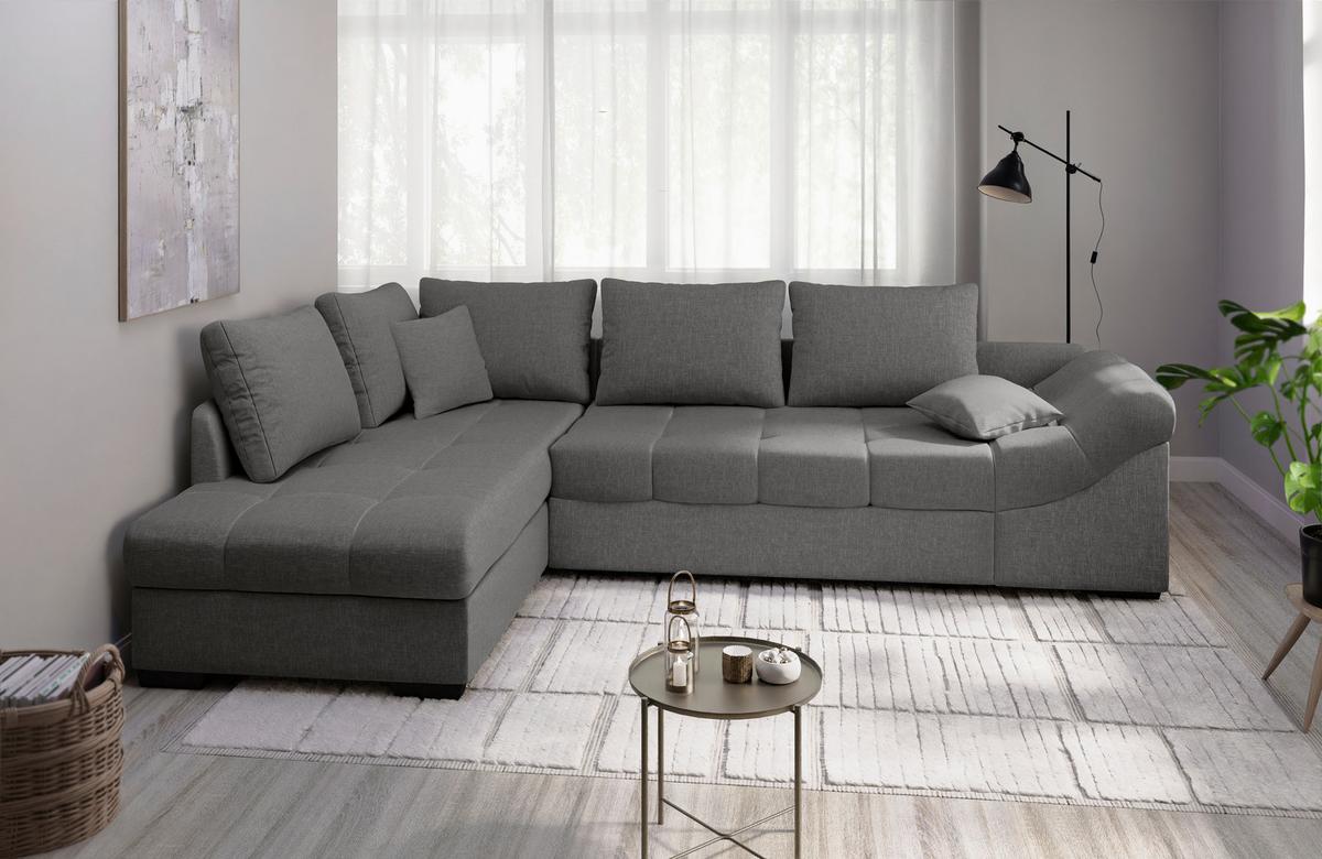 Eckschlafsofa Alvito Graubraun S: 202x298 Cm - Graubraun/Schwarz, MODERN, Textil (202/298cm) - MID.YOU