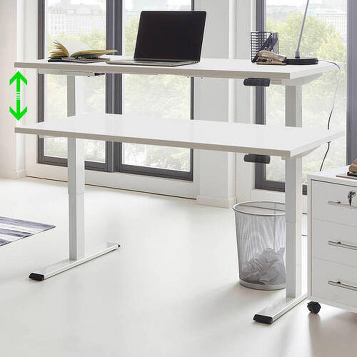 Schreibtisch Office Edition Weiß B: 138 Cm, H: 69-119 Cm - Weiß, MODERN, Holzwerkstoff/Metall (138/69-119/67cm) - MID.YOU