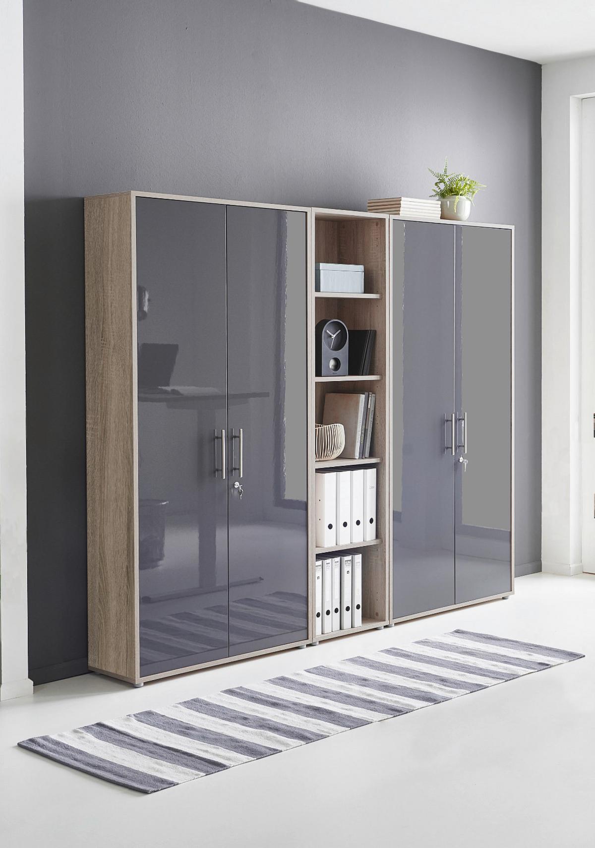 Büro Office Edition Anthr. Hg/sonoma Eiche Dekor - Anthrazit Hochglanz/Sonoma Eiche, MODERN, Holzwerkstoff/Metall - MID.YOU