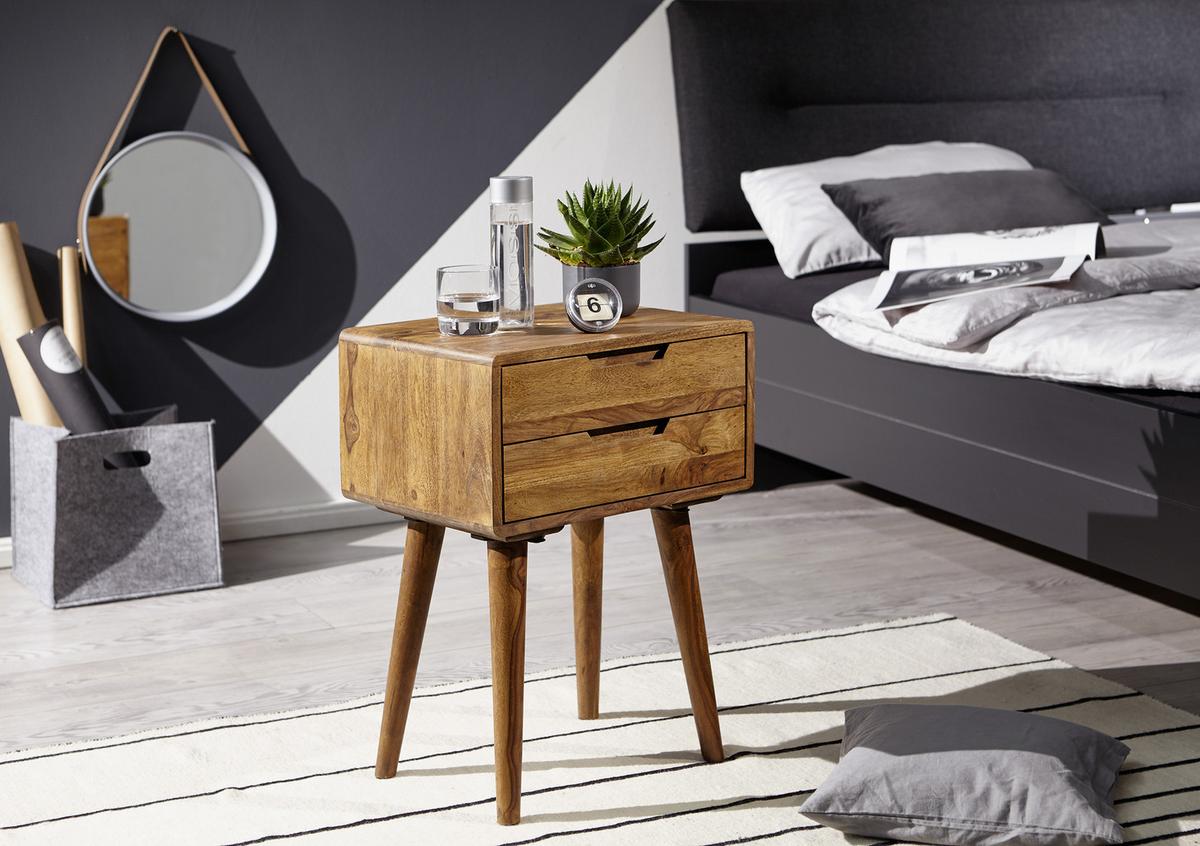 Nachtkästchen Sheesham Massiv H: 66cm Sky - Sheeshamfarben, Design, Holz (47/66/36cm) - MID.YOU