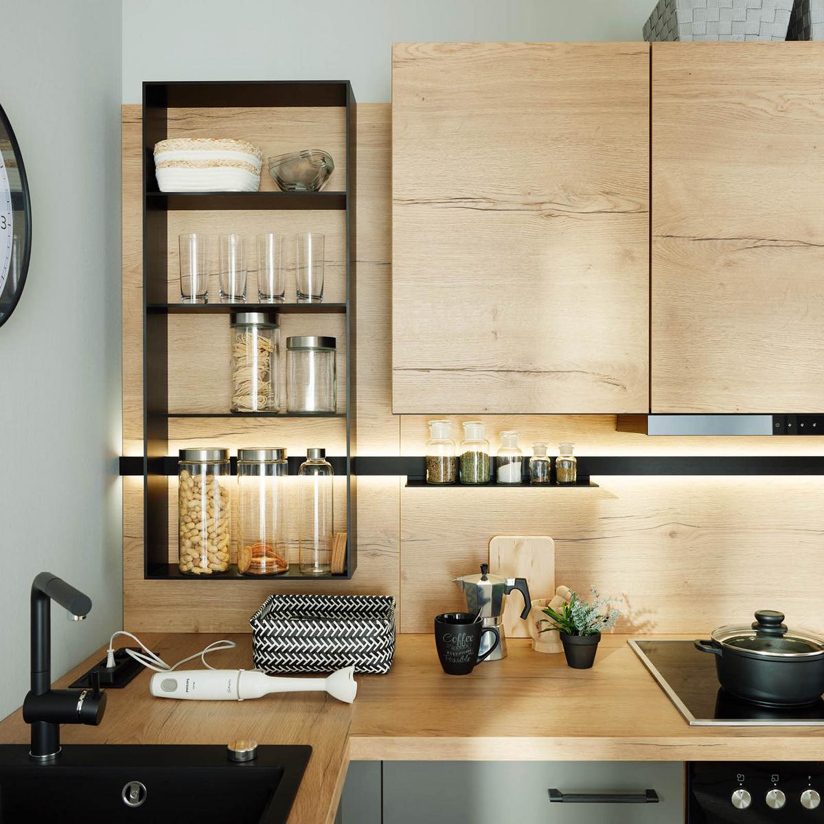 Sarokkonyha Las Vergas / Singapur - tölgyfa színű/sötétszürke, Design (192/288cm)