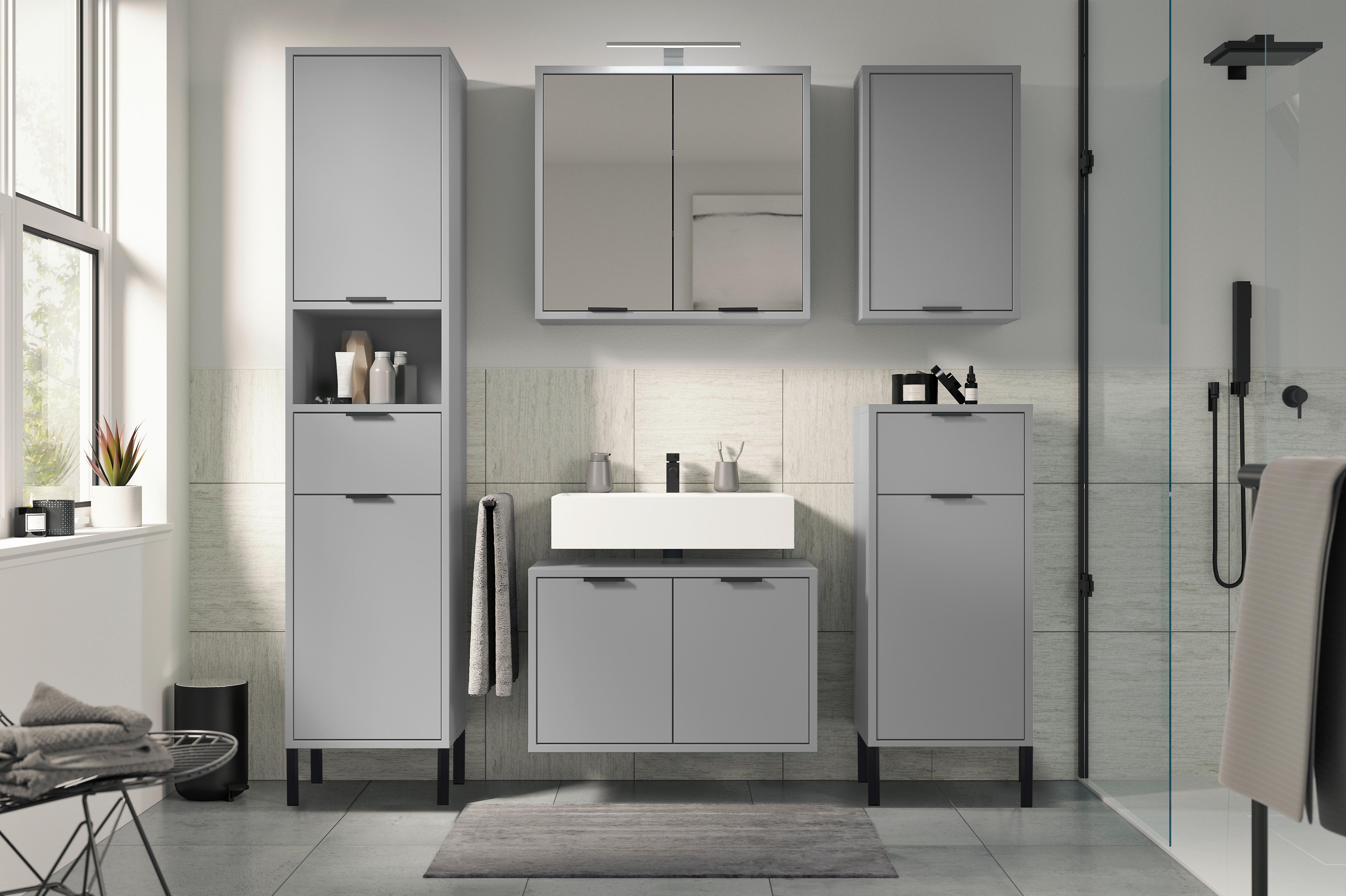 Spiegelschrank Bonnie Grau, B: 71 cm - Grau, MODERN, Holzwerkstoff (71/65/22cm) - Livetastic