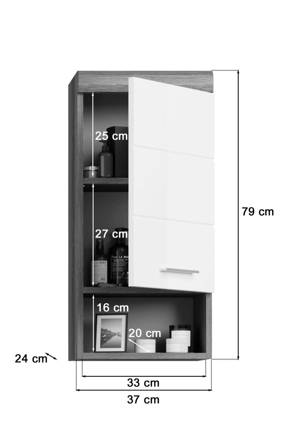 Hängeschrank Scout - Weiß Hochglanz/Anthrazit, MODERN, Holzwerkstoff (37/79/24cm) - MID.YOU