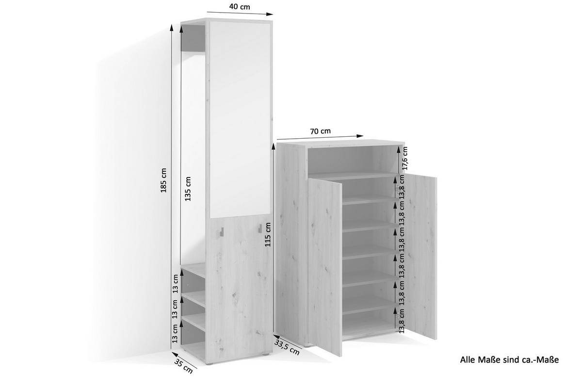 Garderobe Lyon Eiche Artisan/Schwarz B: 110cm - Schwarz/Eiche Artisan, Design, Holzwerkstoff (110/186/35cm) - MID.YOU