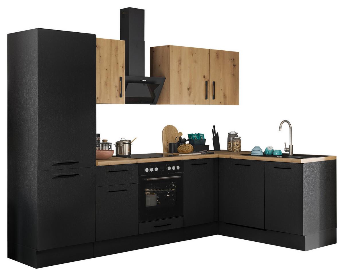 Eckküche Turin Schwarz/eiche Dekor 280x175 Cm - Schwarz/Eiche Artisan, Basics, Holzwerkstoff (280/175cm) - MID.YOU