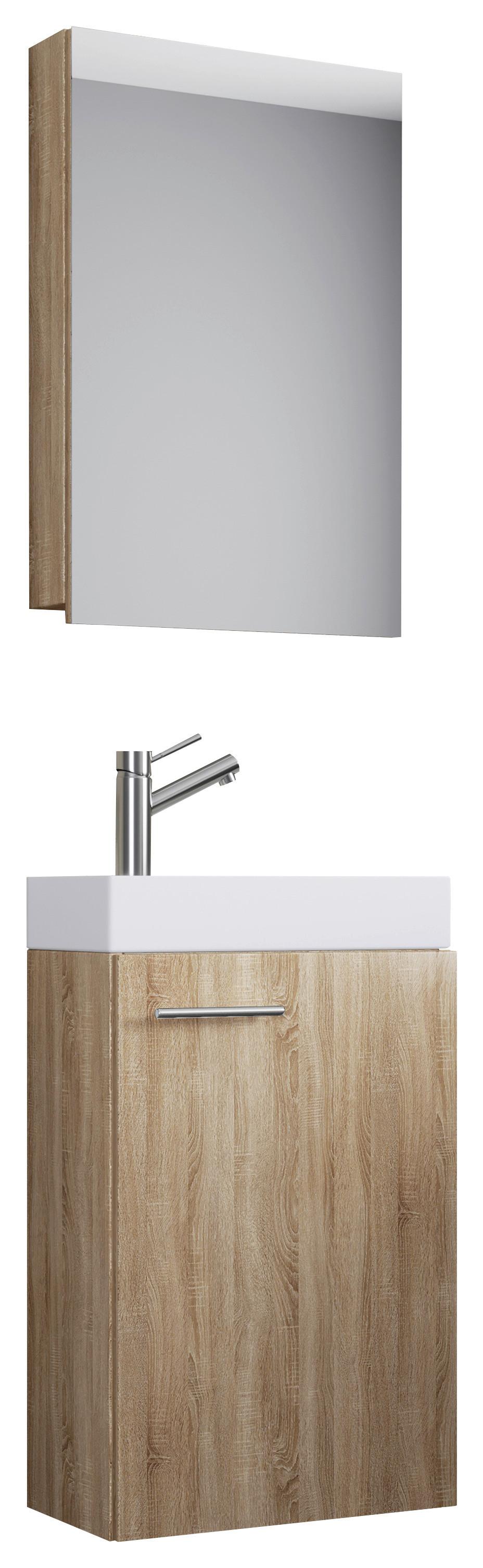 Badmöbel-Set Gäste WC 3-Tlg. Slito B: 41 cm Eiche Dekor - Weiß/Sonoma Eiche, KONVENTIONELL, Keramik/Holzwerkstoff (41cm) - MID.YOU