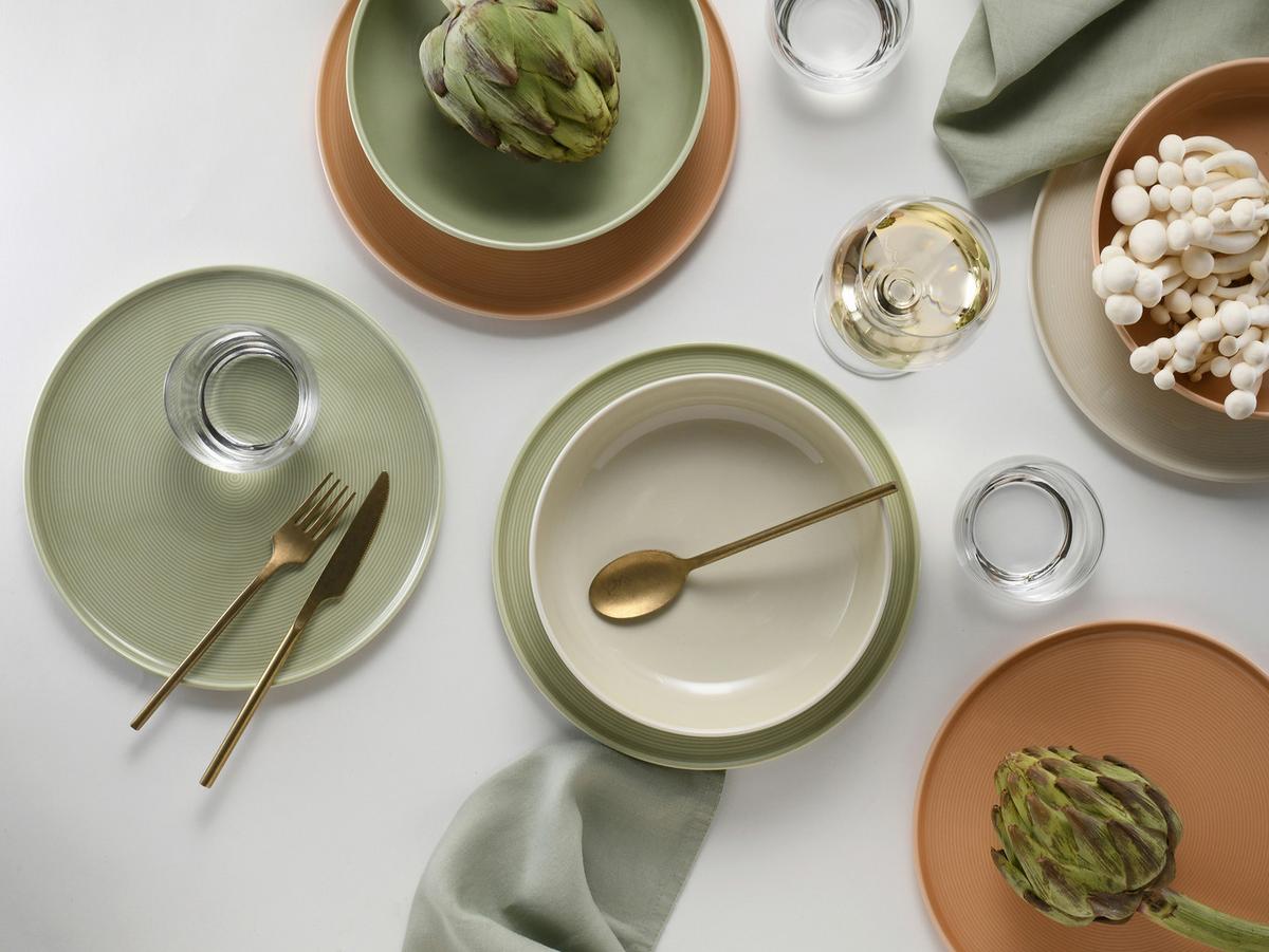Tafelservice 12-teilig. Porzellan, multicolor - Salbeigrün/Creme, Basics, Keramik - Creatable