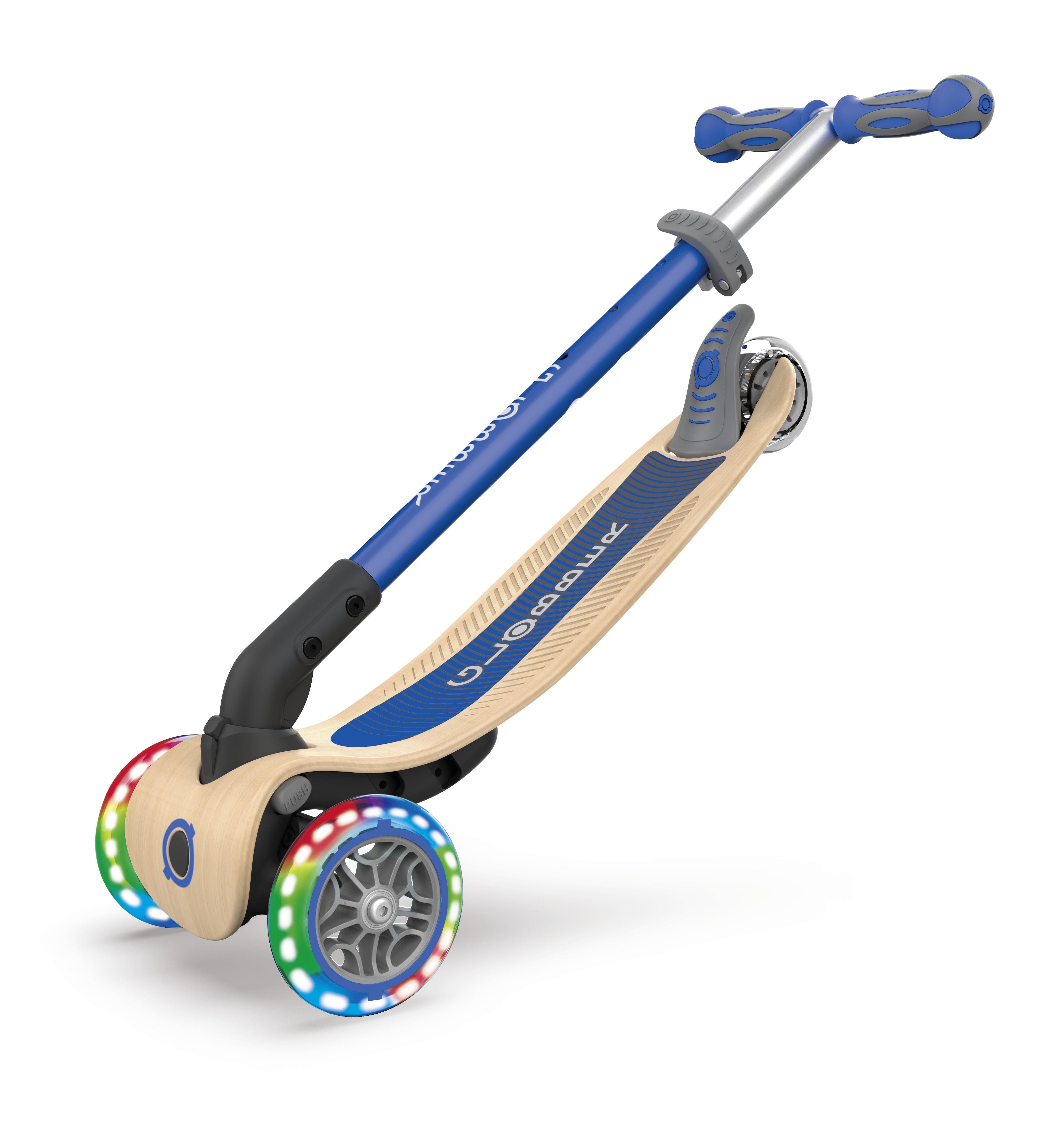 Kinder-dreiradscooter Globber Primo, Blau, Klappbar - Blau/Birkefarben, Basics, Holz/Kunststoff (56/77,5/28cm)
