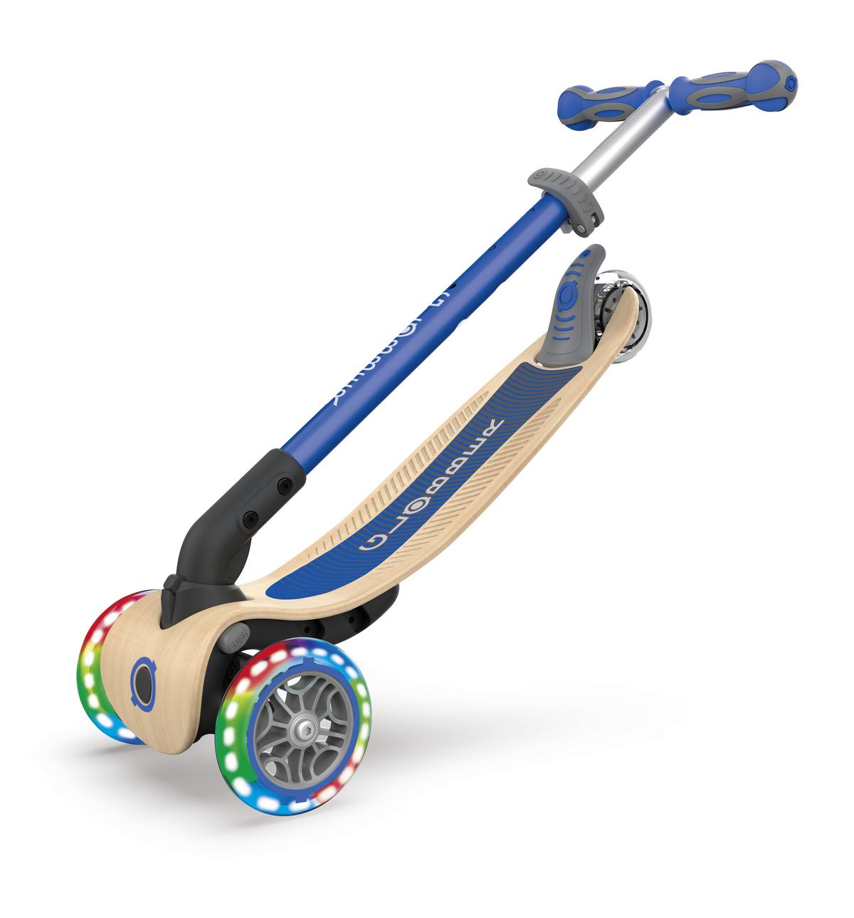 Kinder-dreiradscooter Globber Primo, Blau, Klappbar - Blau/Birkefarben, Basics, Holz/Kunststoff (56/77,5/28cm)