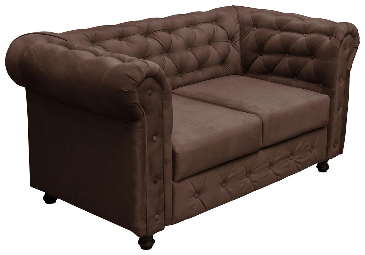 Chesterfield-Sofa Cardiff Braun 2-Sitzer Samt B: 168 cm - Wengefarben/Braun, Basics, Textil (168/80/90cm) - P & B