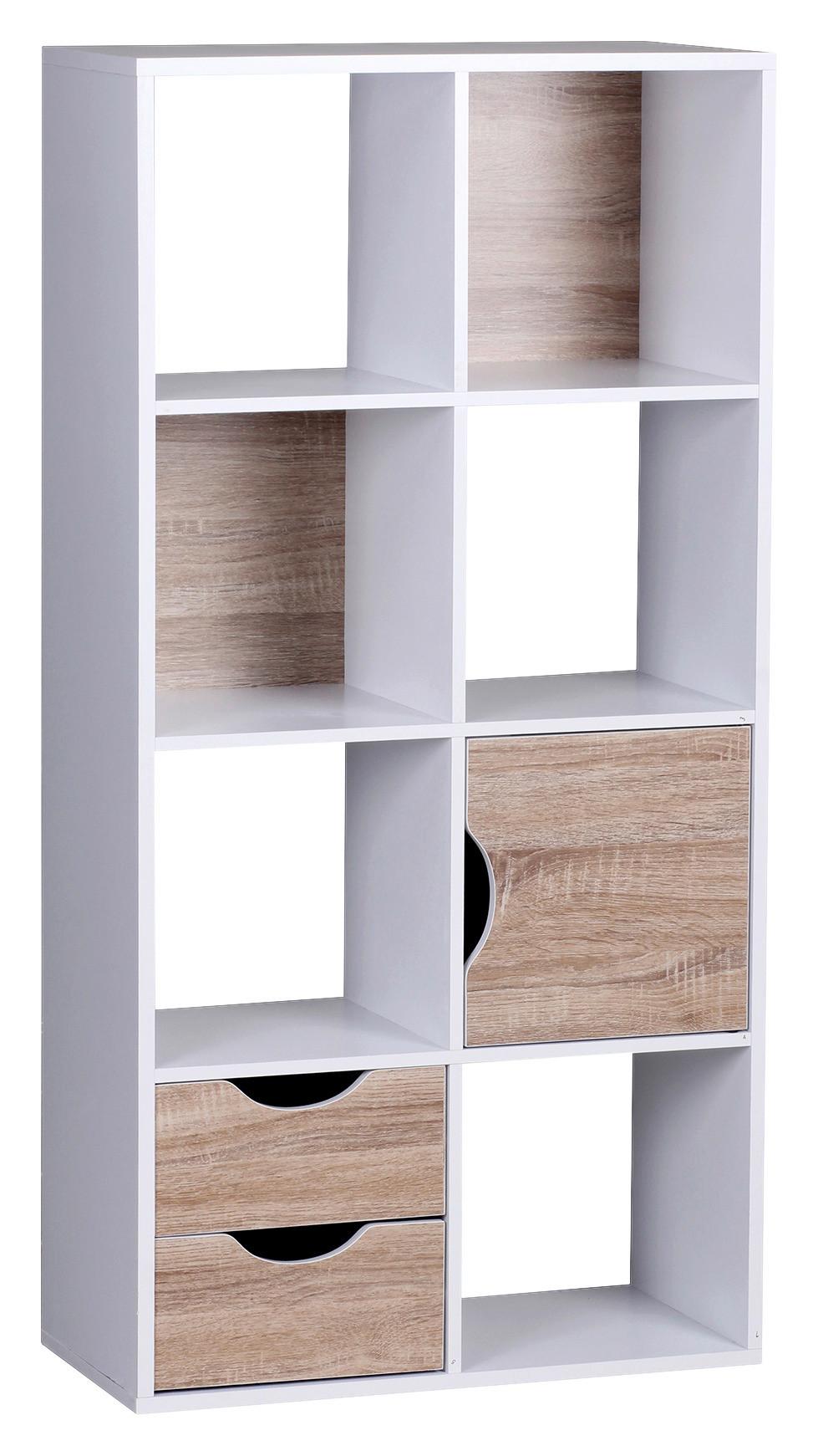 Standregal mit Laden + Schrank B 60cm, Weiß/Eiche Dekor - Eichefarben/Weiß, KONVENTIONELL, Holzwerkstoff (60/120/29cm) - MID.YOU