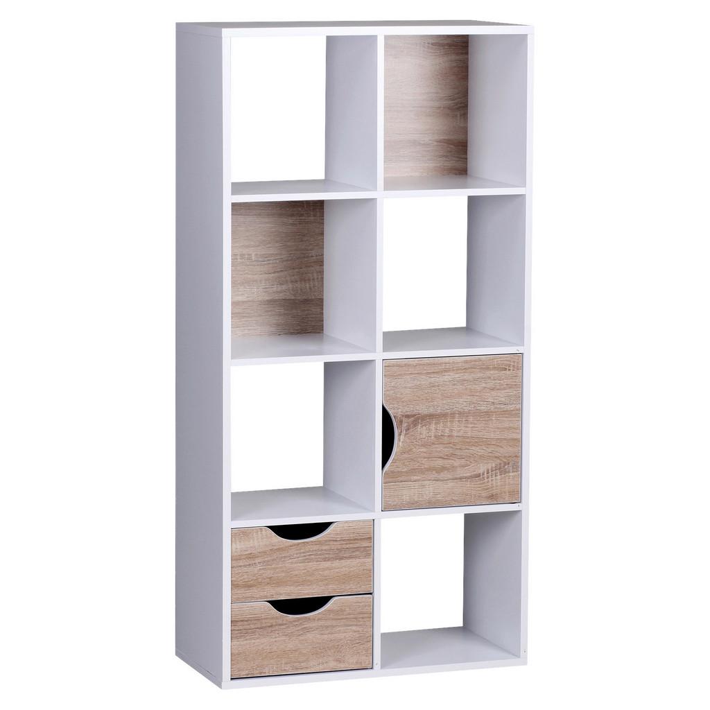 Standregal mit Laden + Schrank B 60cm, Weiß/Eiche Dekor