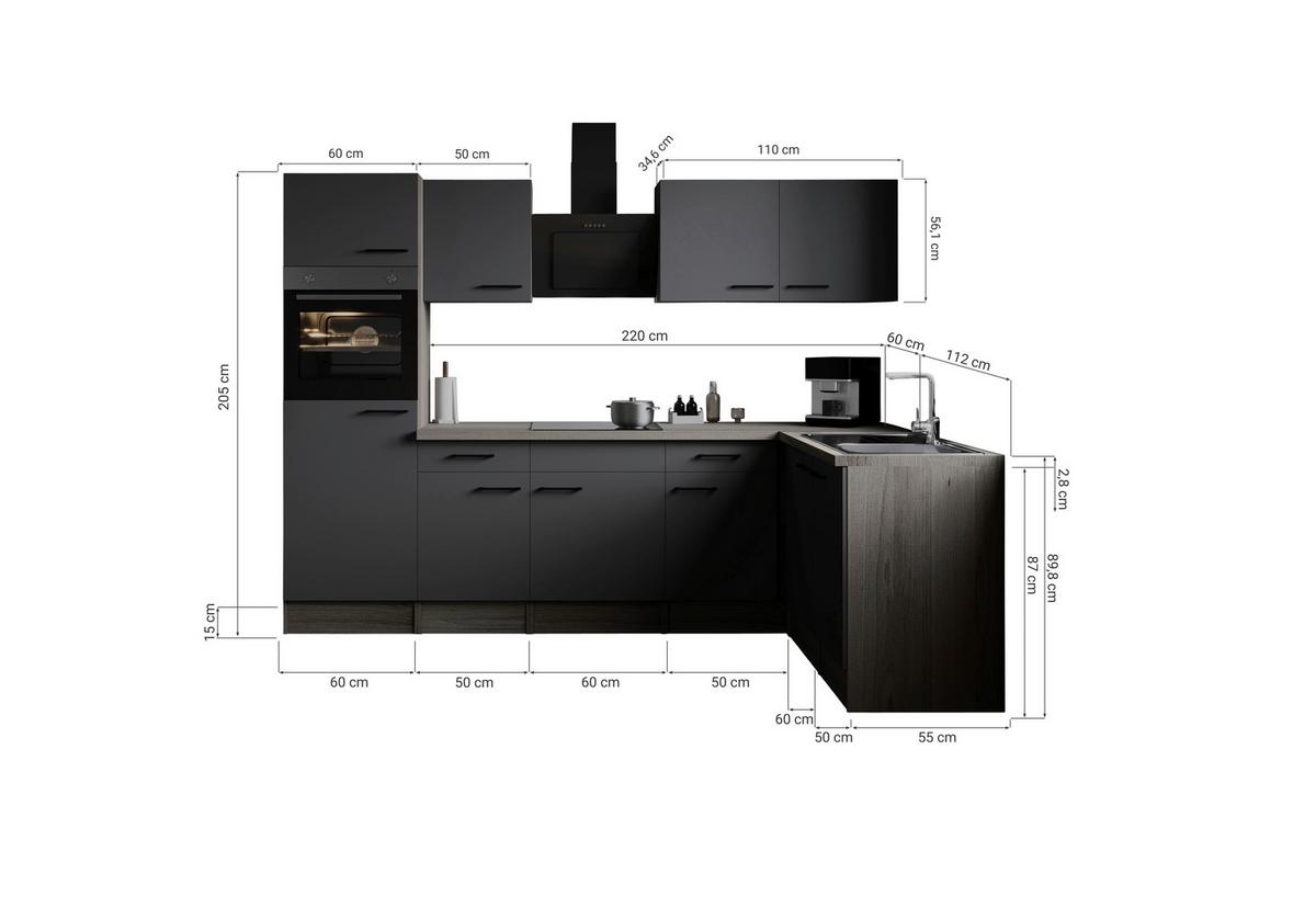 Eckküche Oliver Grau, Eiche Dekor S: 280x172cm - Eichefarben/Grau, Design, Holzwerkstoff (280/172cm) - Respekta