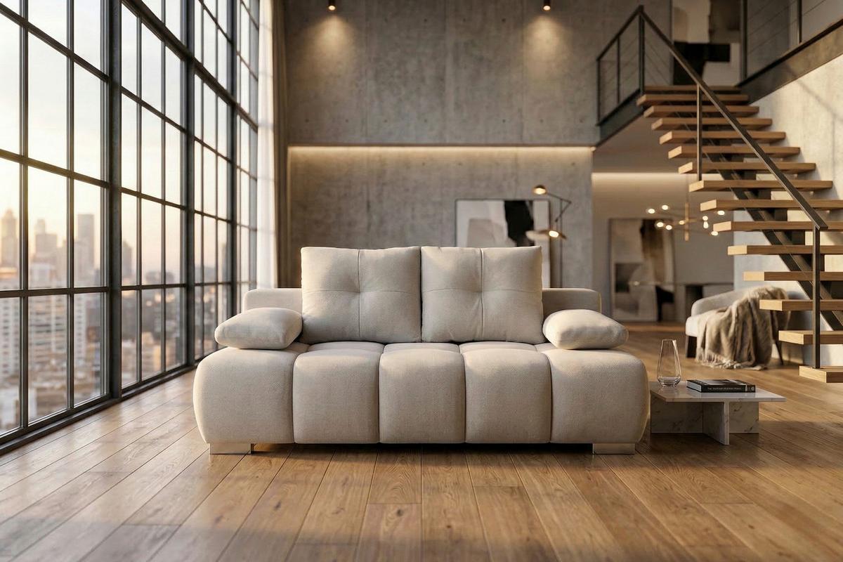 Boxspringová pohovka BUBBLE, krémová - čierna/krémová, Trend, kompozitné drevo/textil (206/90/105cm) - Luca Bessoni