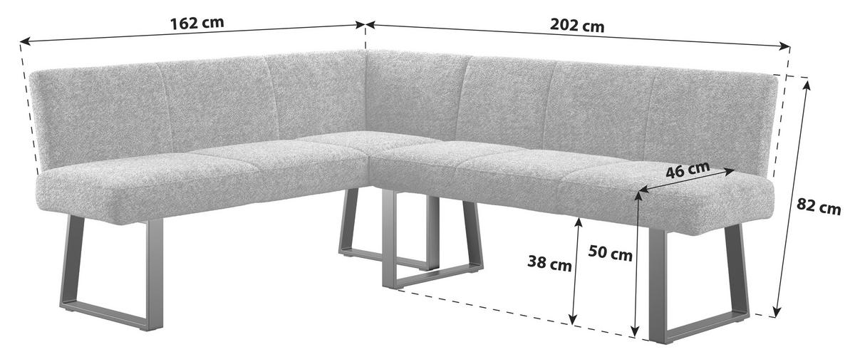 Eckbank Anthrazit/Metallbeine Terri 162x202 cm - Anthrazit/Schwarz, MODERN, Textil/Metall (162/202cm) - MID.YOU