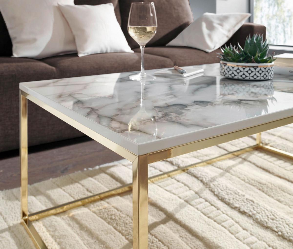 Konferenční stolek vzhled mramoru š: 100cm - bílá/barvy zlata, Moderní, kov/kompozitní dřevo (100/60/40cm) - MID.YOU