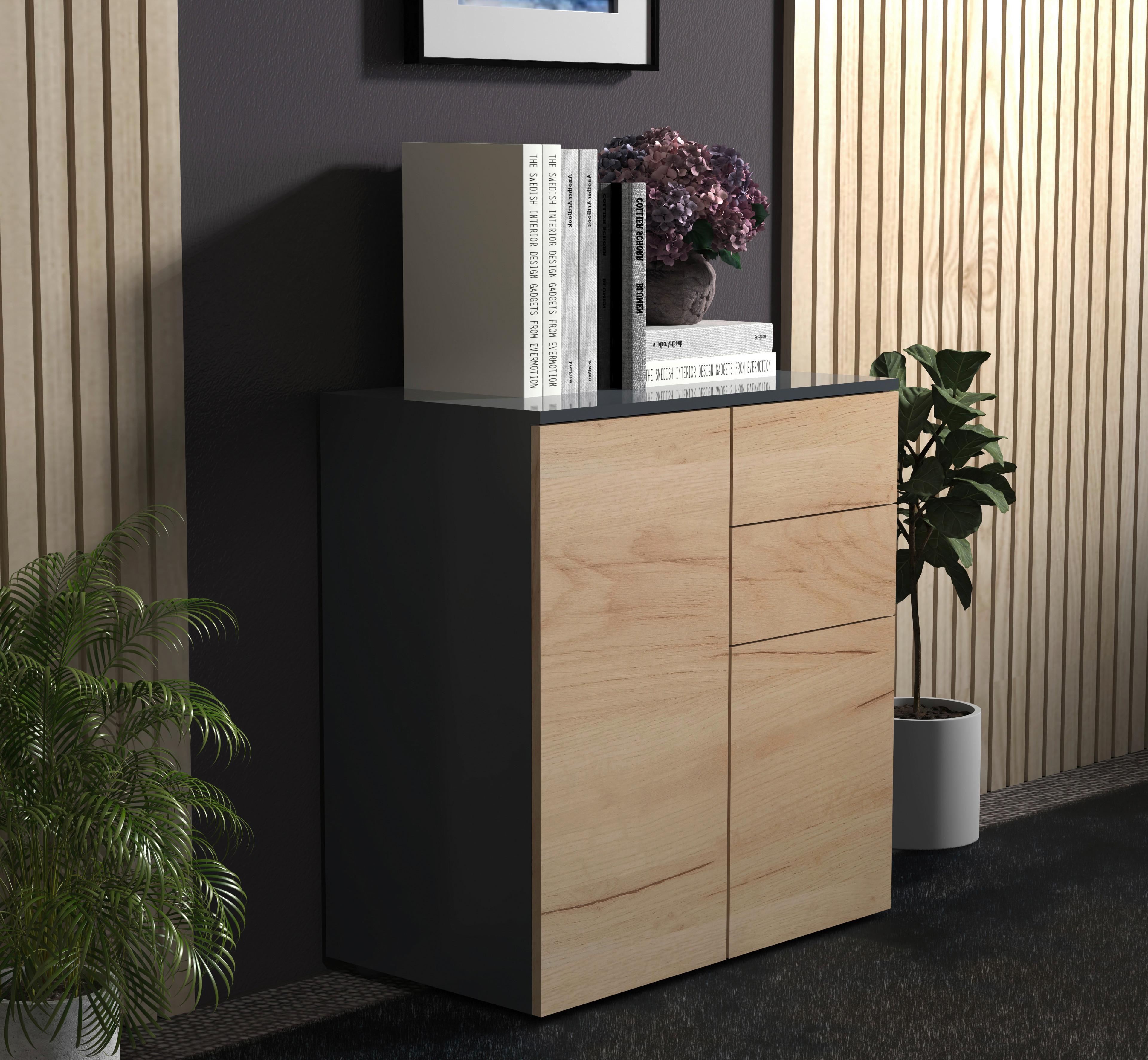 Kommode Dalrosa Anthrazit/Honigeiche Dekor - Honigeiche/Anthrazit, MODERN, Holzwerkstoff (70/77/39cm) - MID.YOU