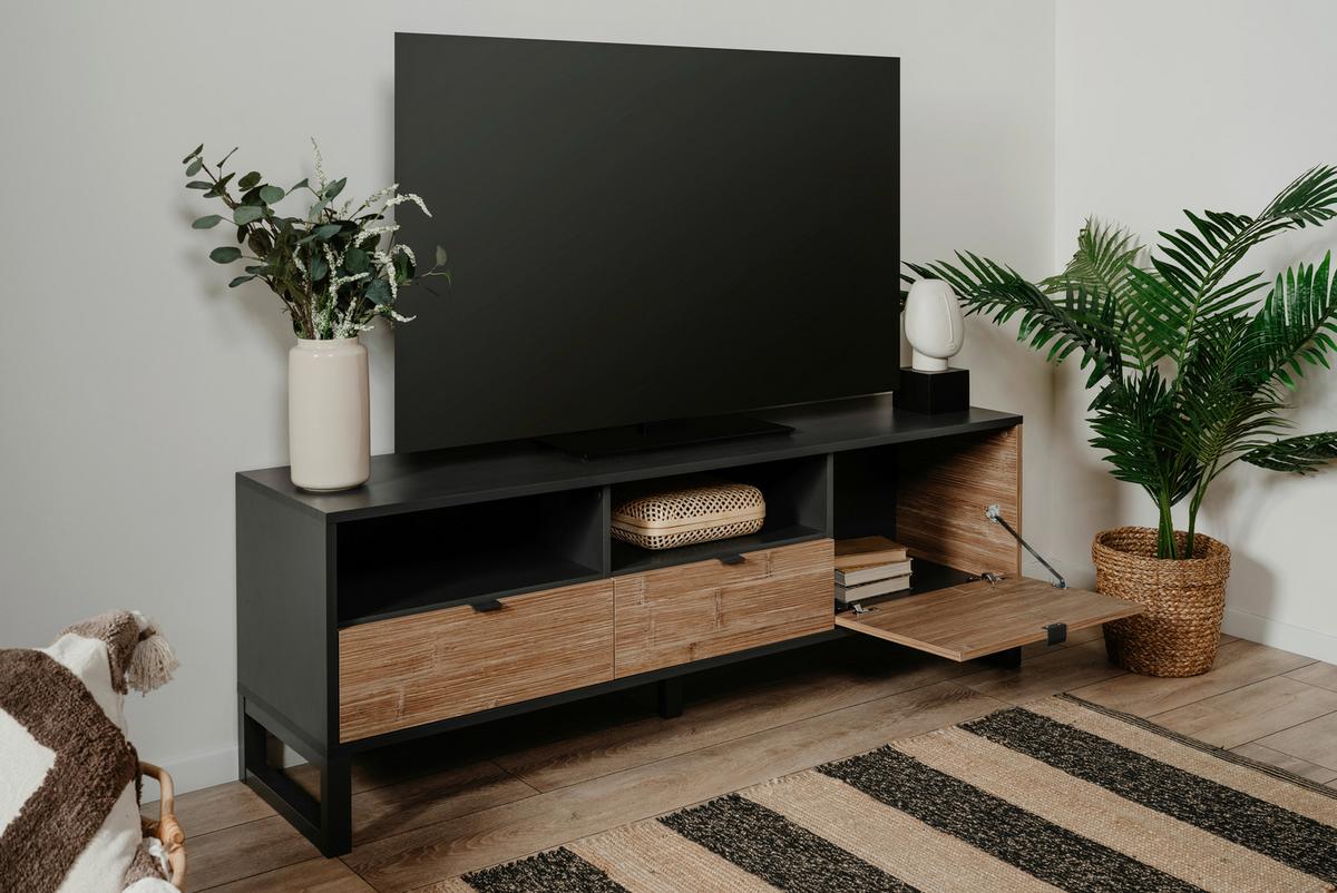 TV-Element Sumatra B: 160 cm Anthrazit/Bambus Dekor - Anthrazit, Design, Holzwerkstoff (160/56/40cm) - MID.YOU