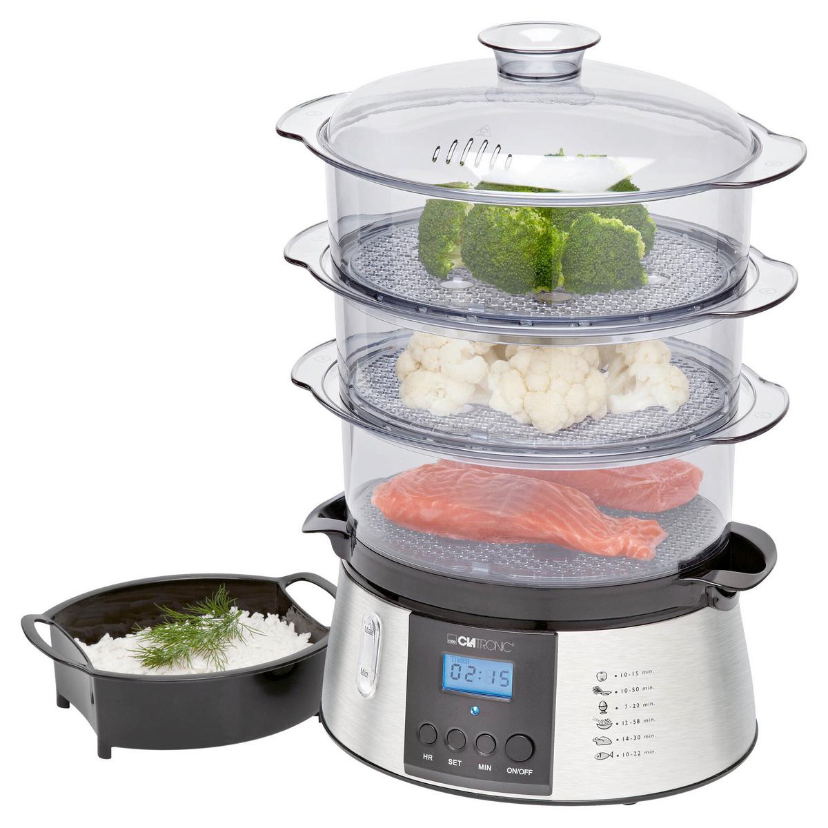 Dampfgarer 800w, Timer, Display - Edelstahlfarben/Transparent, Basics, Kunststoff (31/44,5/24cm) - Clatronic