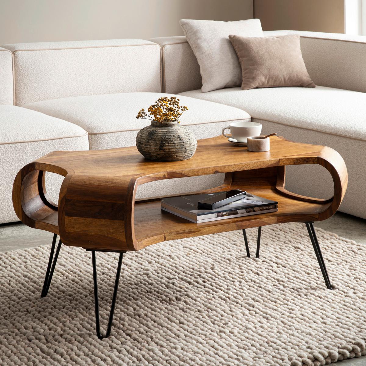 COUCHTISCH Sheeshamfarben L: 100 cm - Sheeshamfarben/Schwarz, Design, Holz/Metall (100/60/47cm) - Livetastic