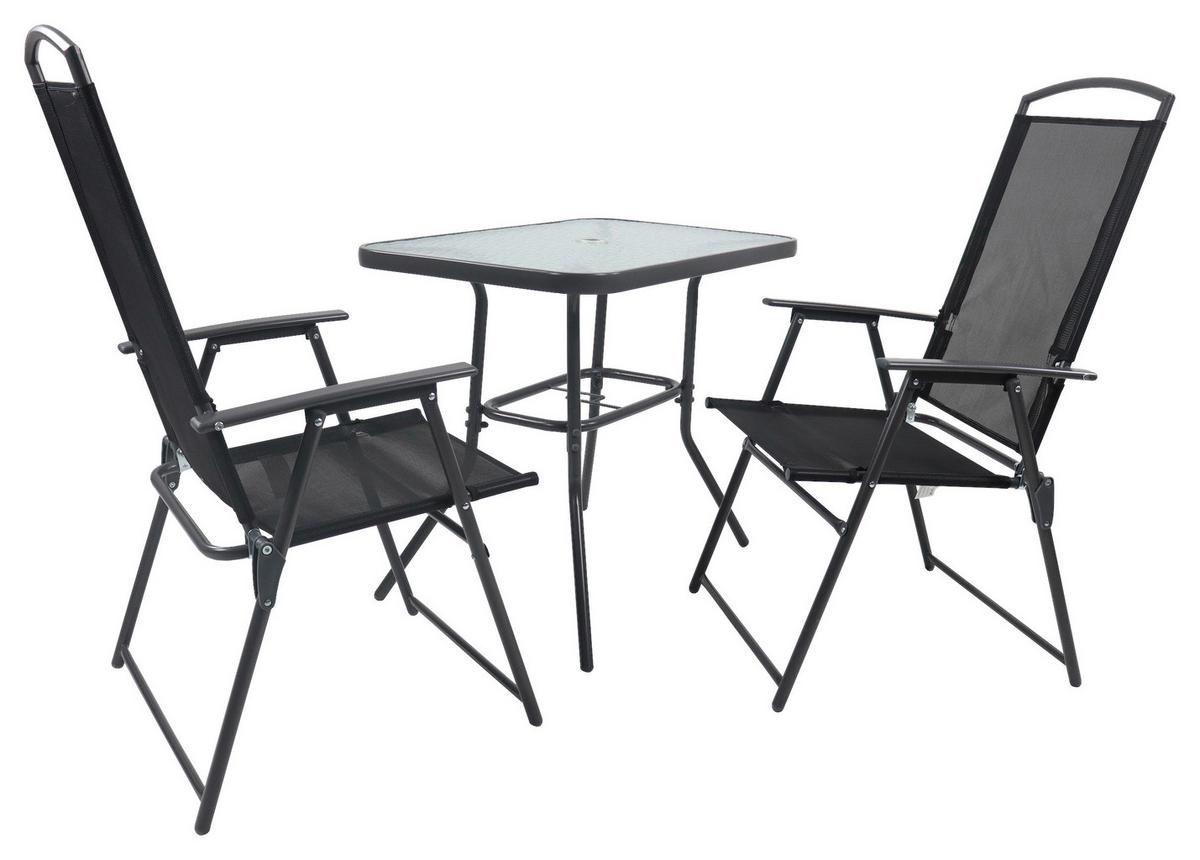 Gartenmöbel Set 3-tlg Aus Metall/textil/glas - Anthrazit, Basics, Glas/Textil - Gardenson