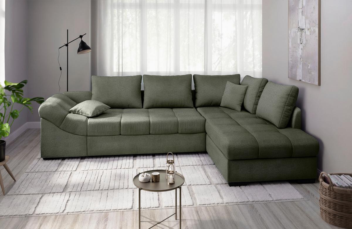 Eckschlafsofa Alvito Dunkelgrün S: 298x202cm - Dunkelgrün/Schwarz, MODERN, Textil (298/202cm) - MID.YOU