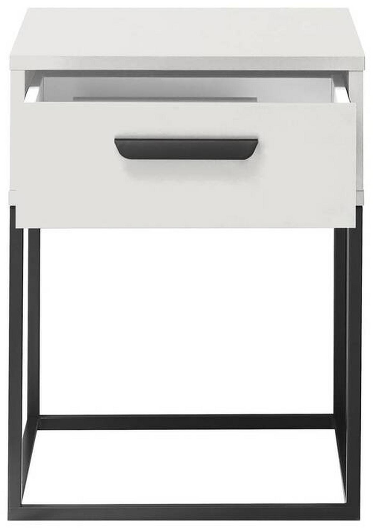 Noční stolek SUNA 1 zásuvka dekor bílá - bílá/černá, Moderní, kov/kompozitní dřevo (40/52/38,5cm)