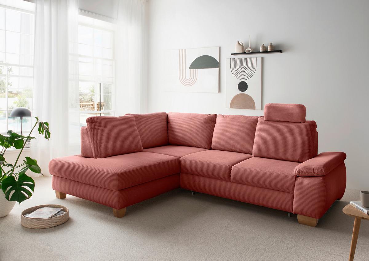 Eckschlafsofa Positano Koralle S: 206x261 Cm - Wildeiche/Koralle, MODERN, Textil (206/261cm) - Livetastic