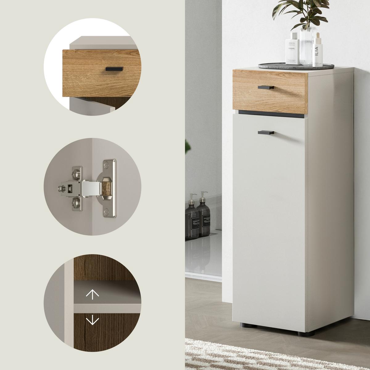 Midischrank Aqua Eichefarben/Kaschmir B: 32cm - Kaschmir/Eichefarben, Trend, Holzwerkstoff (32/91/30cm) - MID.YOU