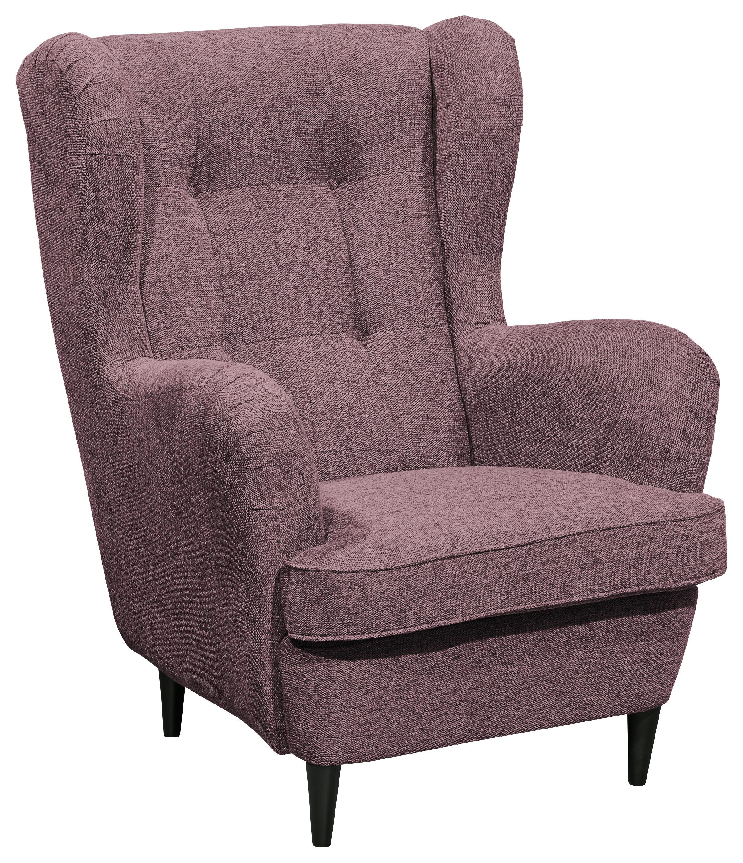 Ohrensessel Oskar Webstoff Aubergine - Aubergine/Schwarz, Basics, Holzwerkstoff/Textil (78/102/98cm) - Livetastic