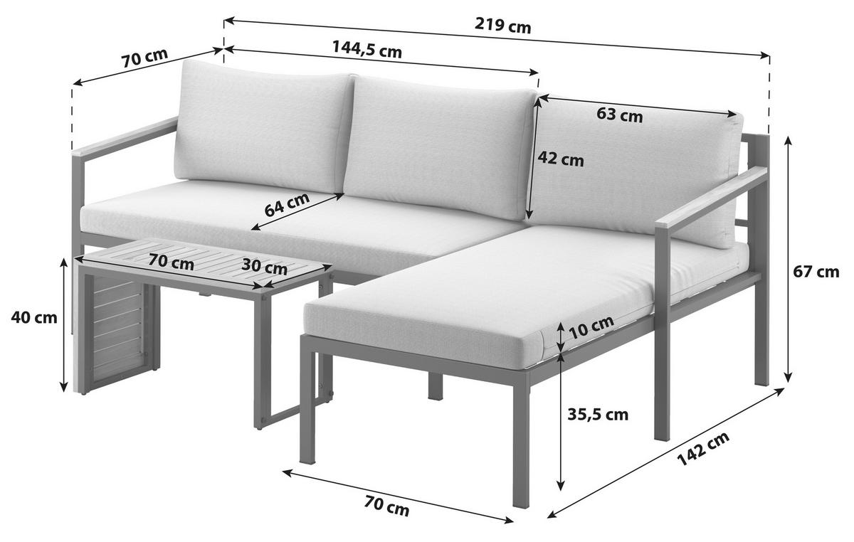 Loungegarnitur Mauri Holz/Metall - Anthrazit/Hellblau, MODERN, Holz/Textil (219/142cm) - Beldano