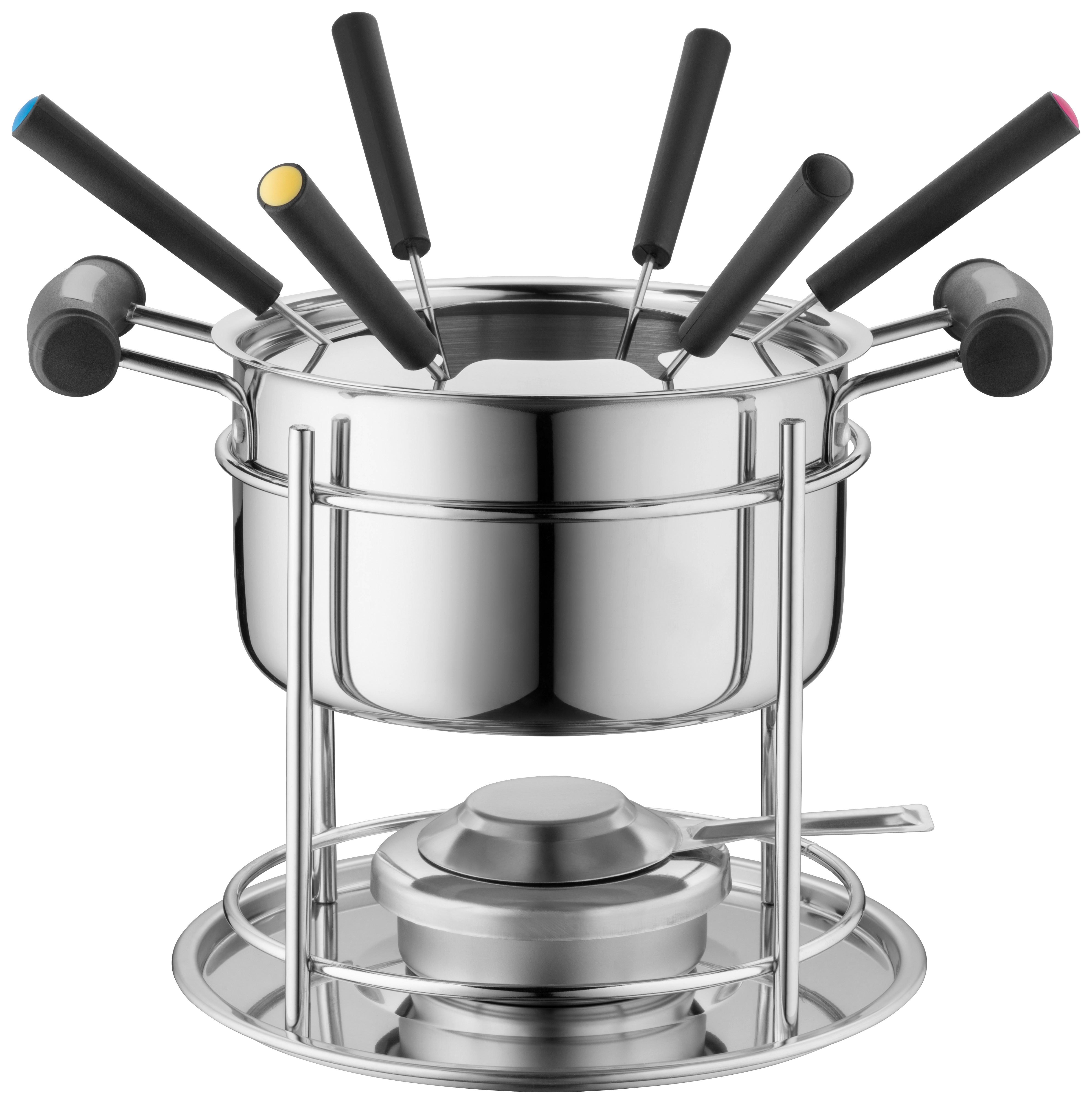 Fondue-Set 11-Teilig 6 Gabeln Edelstahl - Silberfarben, Trend, Metall - Mäser