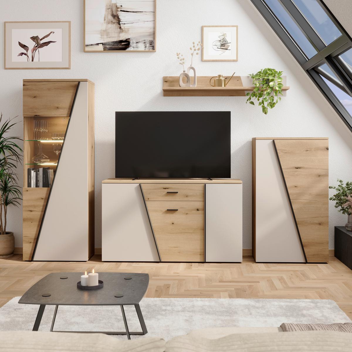 Sideboard Venedig NEW Eichefarben/Kaschmir B: 150 cm - Kaschmir/Eichefarben, MODERN, Holzwerkstoff (150/87/40cm)