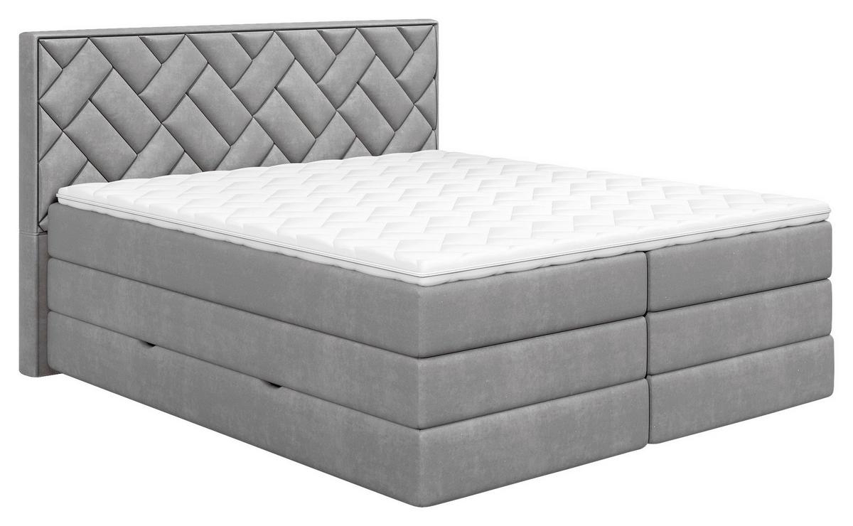 Boxsprngbett inkl. Topper Silberfarben 180x200 cm Loreno - Silberfarben/Schwarz, MODERN, Holzwerkstoff/Textil (180/200cm) - MID.YOU