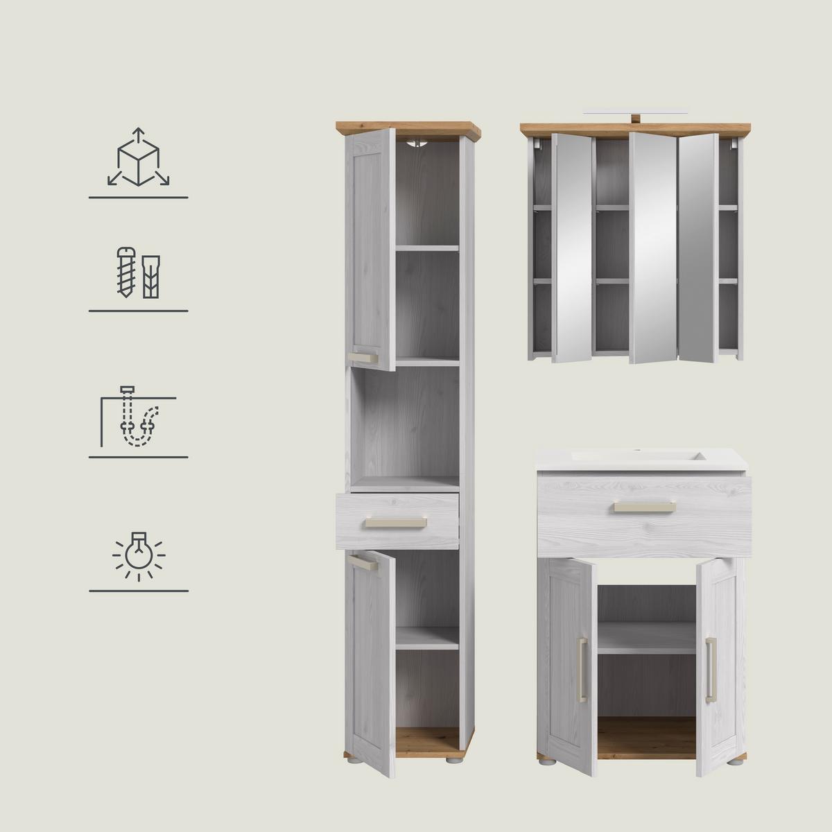 Badezimmer Verona Eiche Dekor /Lärchefarben B: 108cm - Silberfarben/Lärchefarben, Trend, Glas/Keramik (108cm) - MID.YOU