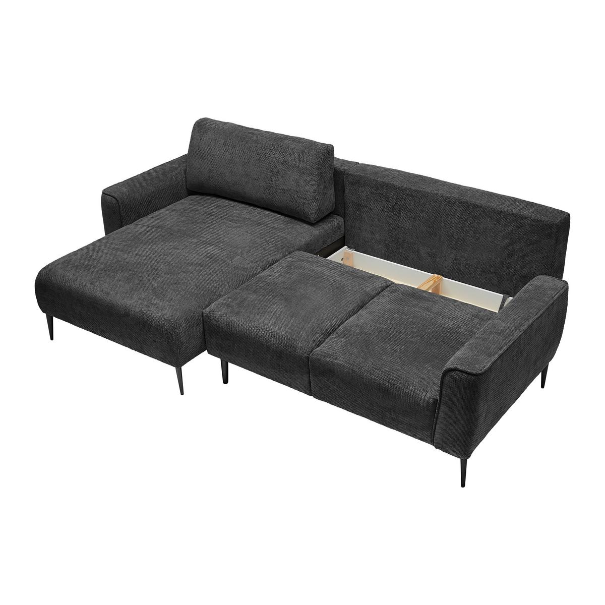 Rohová sedačka CUSTOM, ľavá, čierna ženilka - čierna, Modern, kov/textil (164/85/255cm) - Mömax
