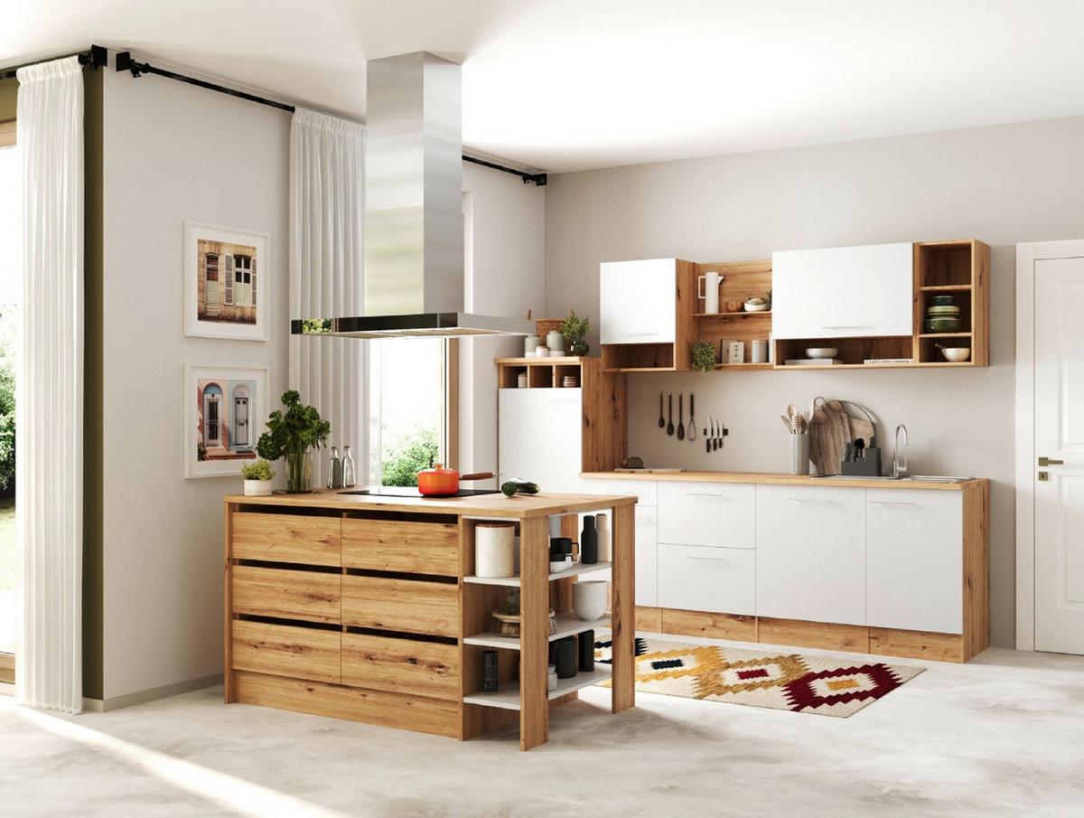 Küchenblock Hilde Inselküche 280 Cm - Wildeiche/Weiß, Design, Holzwerkstoff (280-150cm) - Respekta