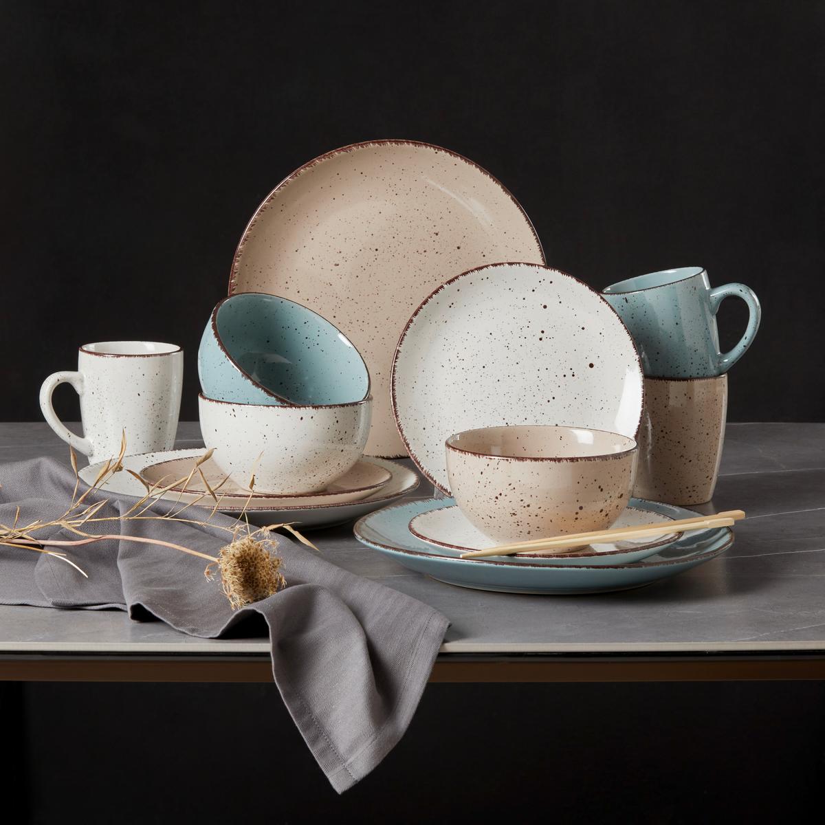 Kombinovaný servis Kelly, 24-dielny - hnedá/modrá, Modern, keramika - Modern Living