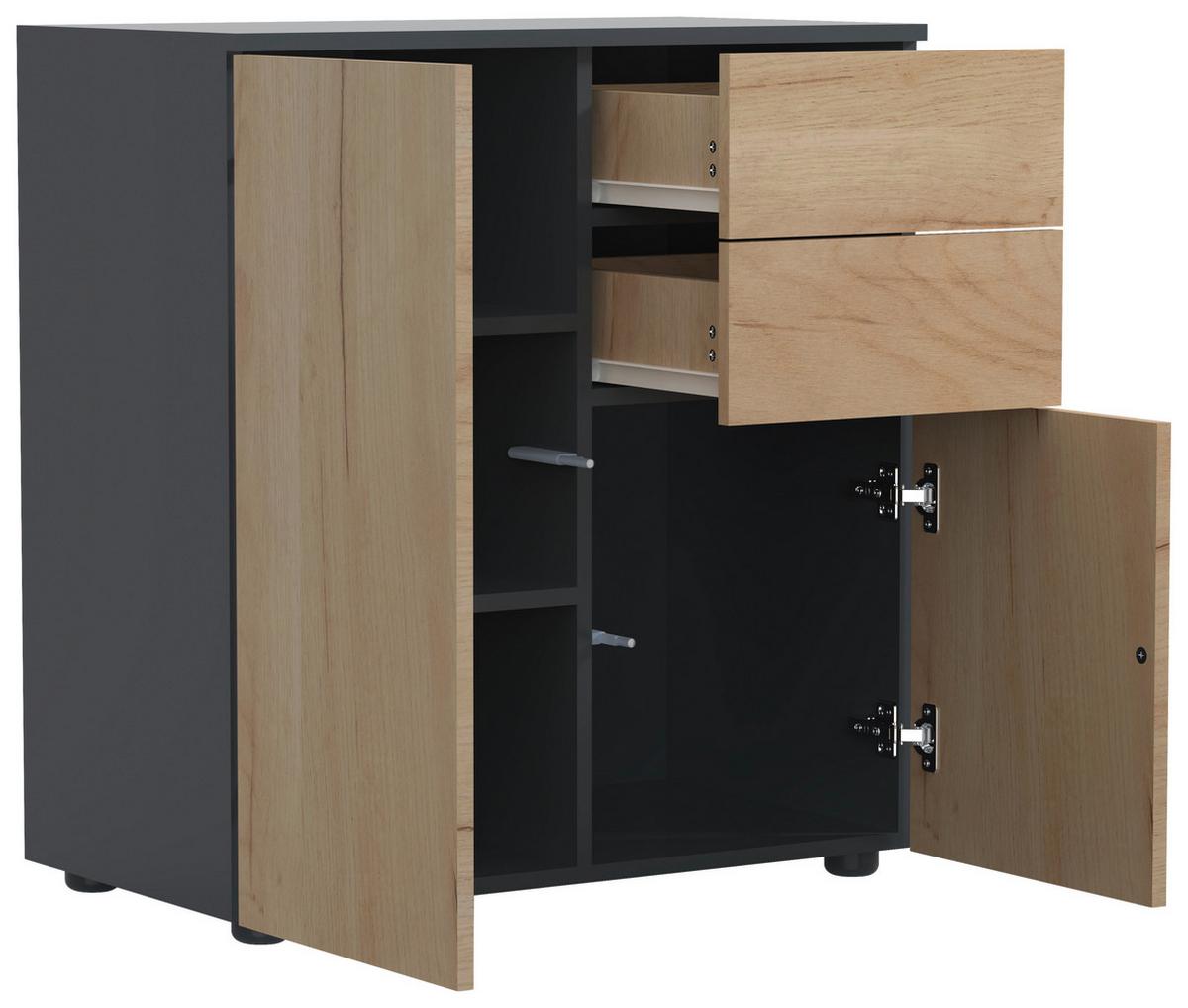 Kommode Dalrosa Anthrazit/honigeiche Dekor - Honigeiche/Anthrazit, MODERN, Holzwerkstoff (70/77/39cm) - MID.YOU